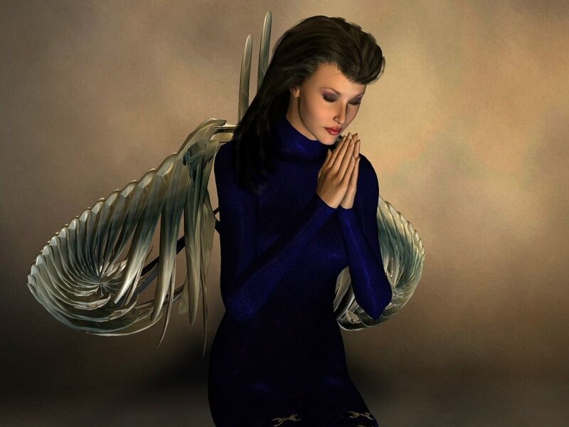 Angelic Figure with Wings — Blue, Serene, 3d Render