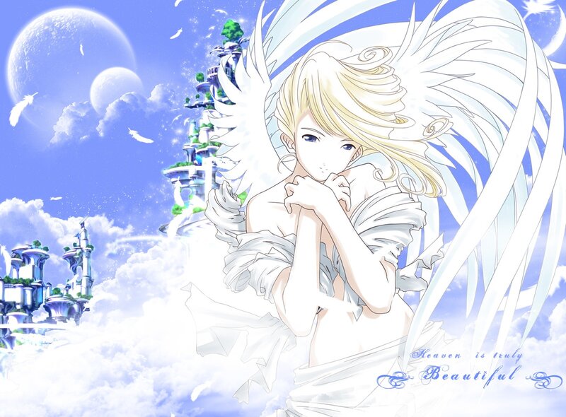 Angelic Figure with Wings — Blue, Serene, Anime