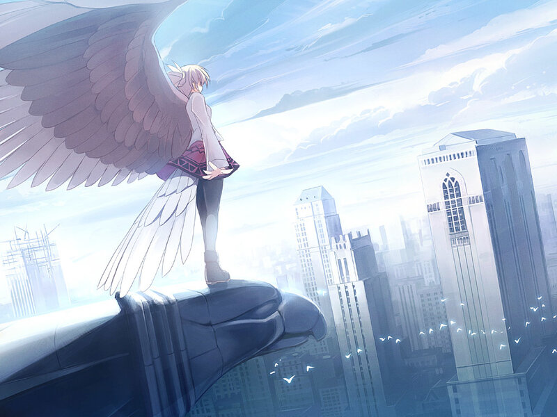 Angelic Figure with Wings — Blue, Serene