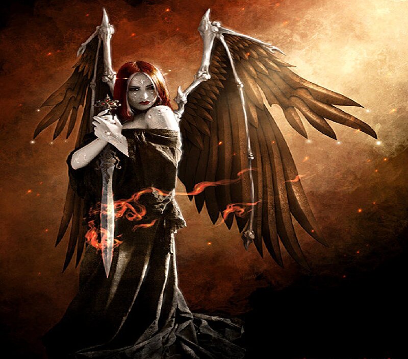 Angelic Figure with Wings — Brown, Dramatic, Digital Art
