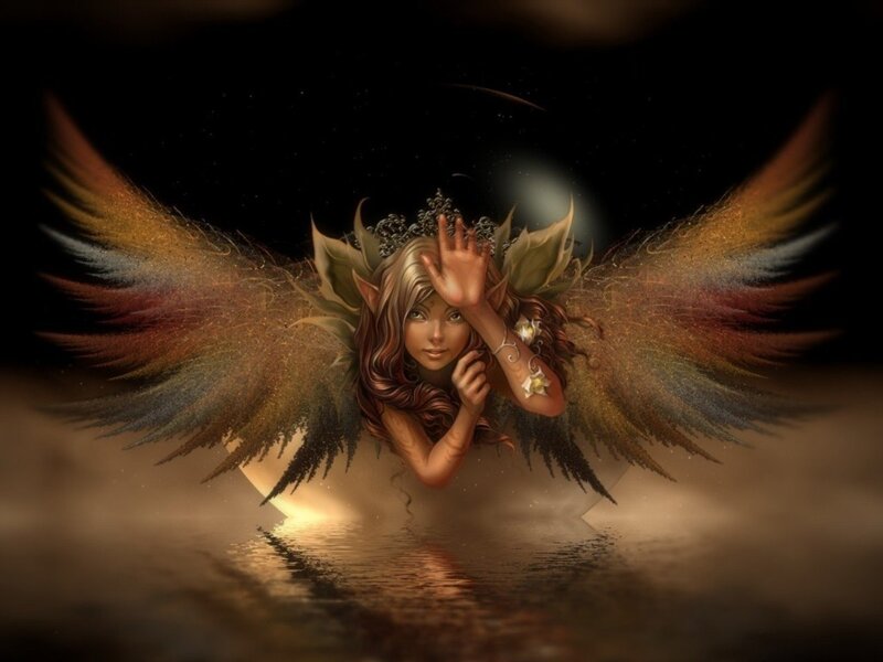 Angelic Figure with Wings — Brown, Dramatic