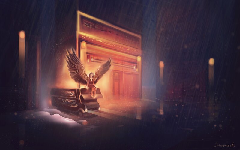 Angelic Figure with Wings — Dark Blue