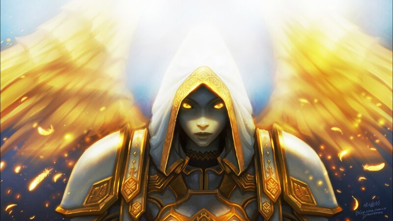 Angelic Figure with Wings — Gold, Dramatic, Digital Art, Armor