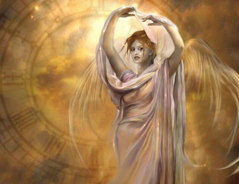 Angelic Figure with Wings — Gold, Dramatic, Digital Art, Drapery