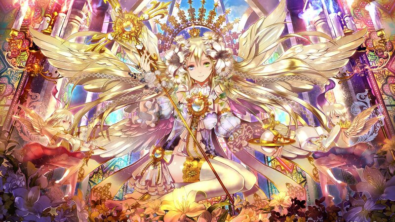 Angelic Figure with Wings — Gold, Dramatic, Digital Art, Flowers