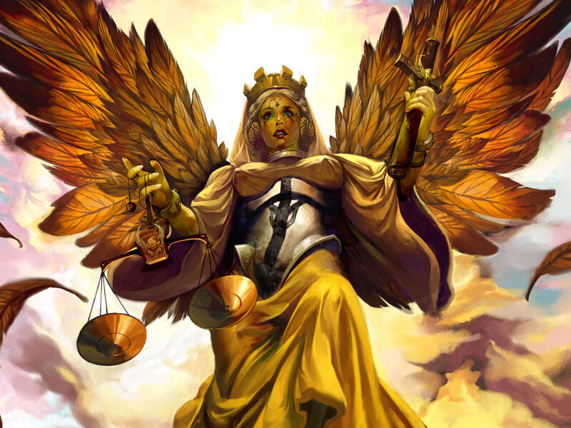 Angelic Figure with Wings — Gold, Dramatic, Digital Art, Scales