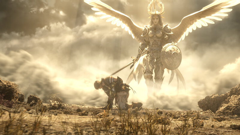 Angelic Figure with Wings — Gold, Dramatic, Sunset, 3d Render