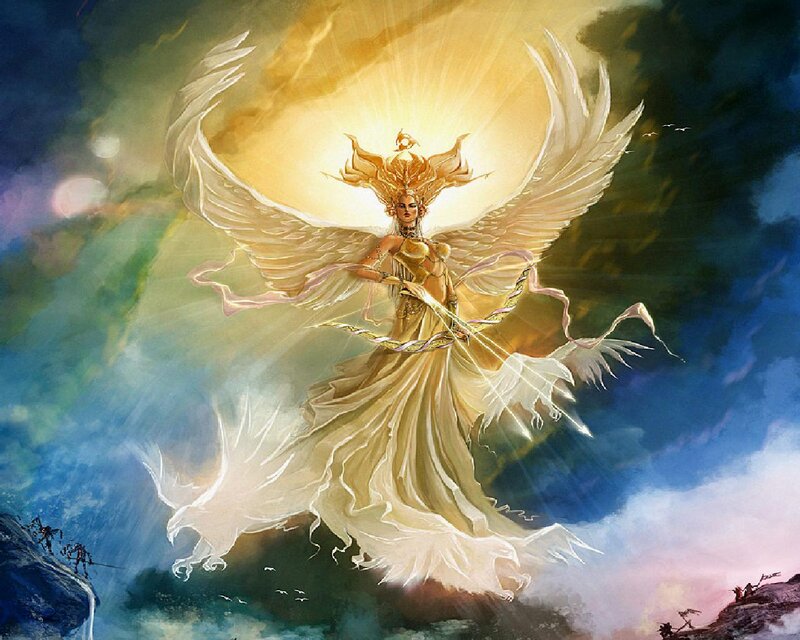 Angelic Figure with Wings — Gold, Dramatic, Sunset, Digital Art