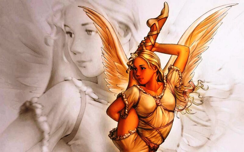Angelic Figure with Wings — Gold, Serene