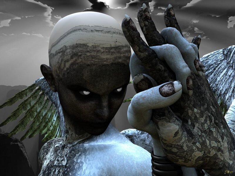 Angelic Figure with Wings — Gray, Dramatic, Digital Art, Hands