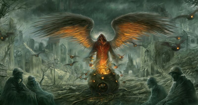 Angelic Figure with Wings — Gray, Dramatic, Night