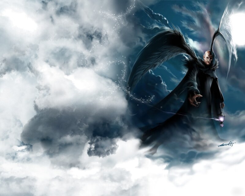 Angelic Figure with Wings — Gray, Dramatic