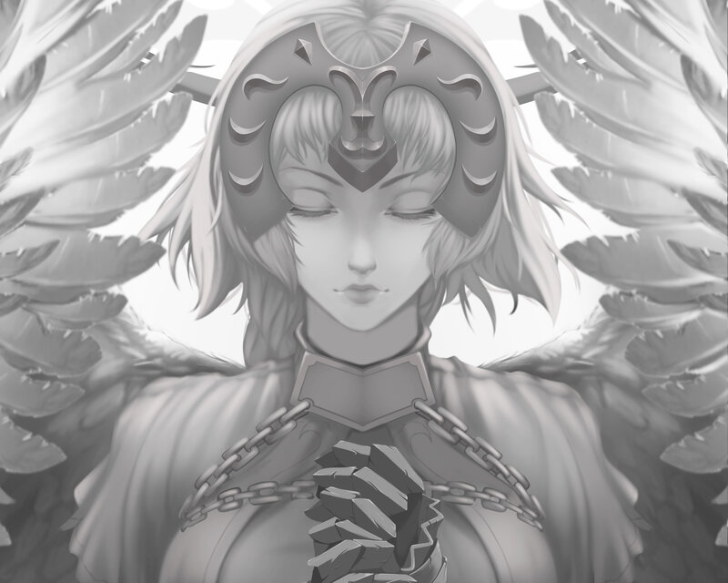 Angelic Figure with Wings — Gray, Serene