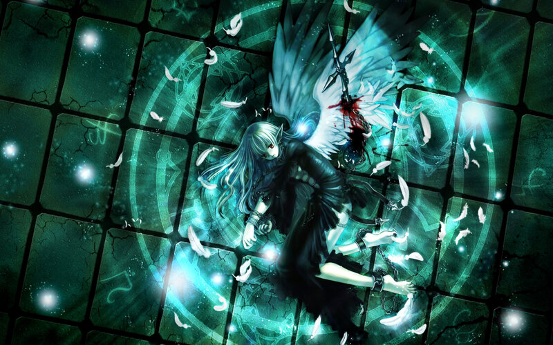Angelic Figure with Wings — Green, Dramatic, Digital Art, Feathers, Chains