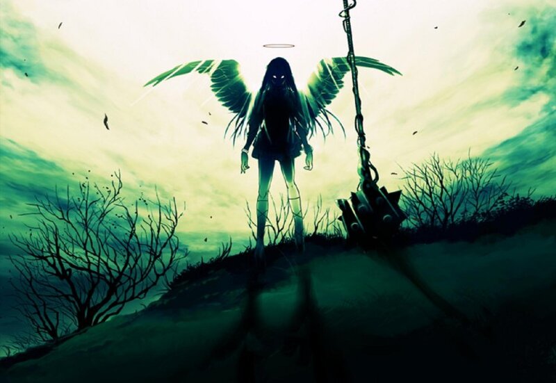 Angelic Figure with Wings — Green, Dramatic, Night