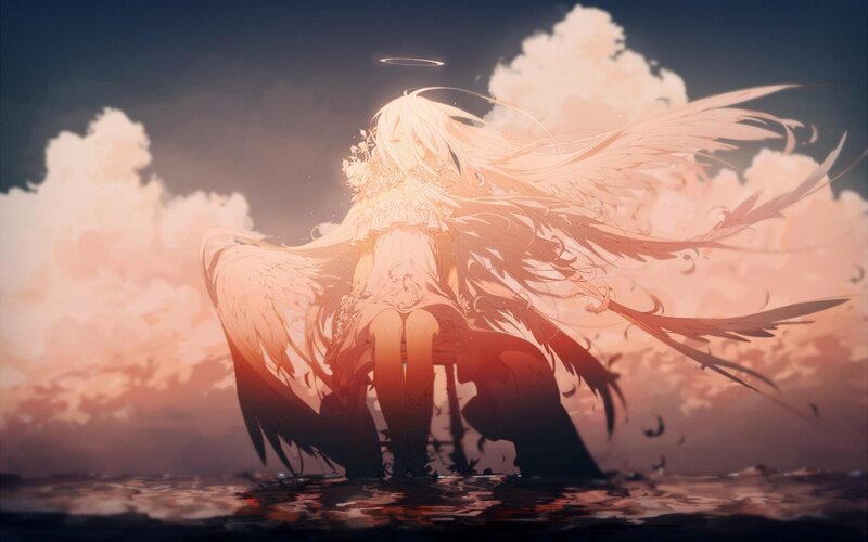 Angelic Figure with Wings — Orange, Dramatic, Sunset