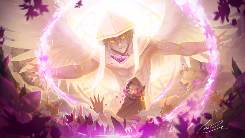 Angelic Figure with Wings — Purple, Dramatic, Digital Art, Magic Circle