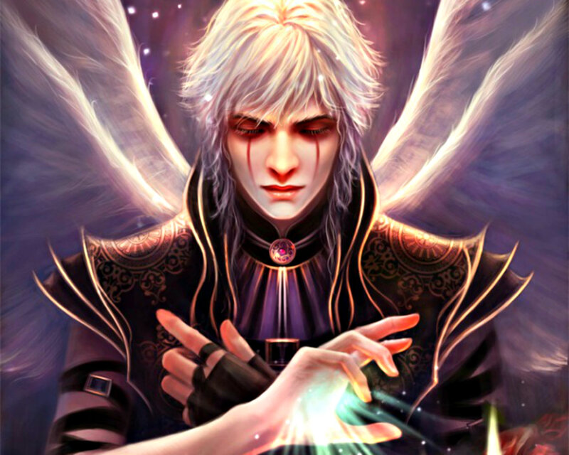 Angelic Figure with Wings — Purple, Dramatic, Digital Art, Magic