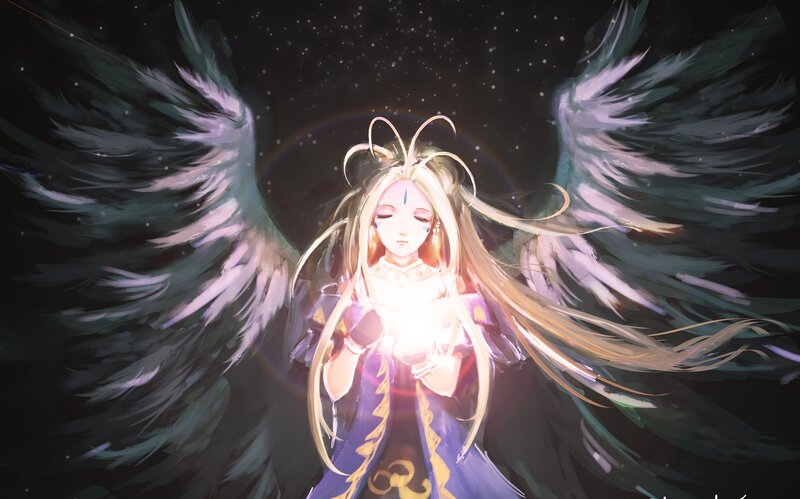 Angelic Figure with Wings — Purple, Dramatic, Night, Digital Art, Light