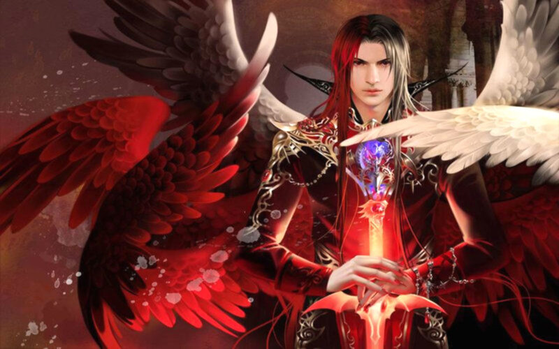 Angelic Figure with Wings — Red