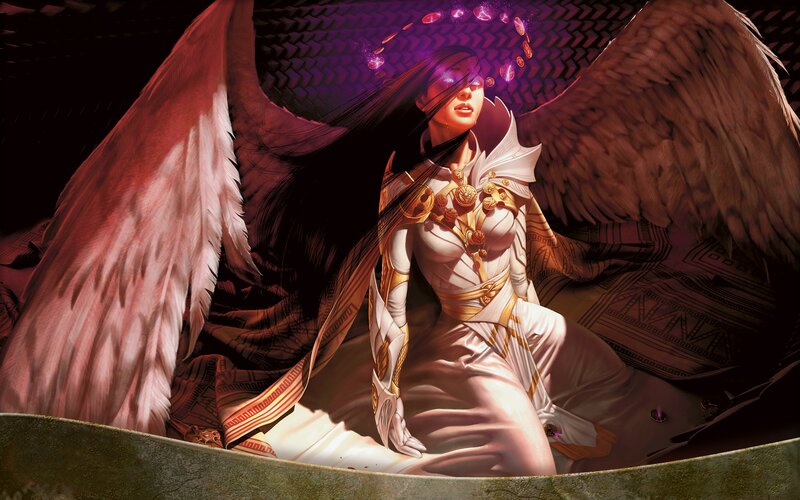 Angelic Figure with Wings — White, Dramatic, Digital Art, Armor, Glowing Orbs