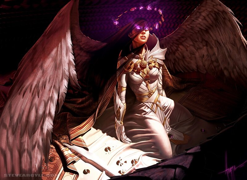 Angelic Figure with Wings — White, Dramatic, Digital Art, Armor, Purple Light