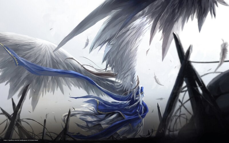Angelic Figure with Wings — White, Dramatic, Digital Art, Blue Cloth, Feathers