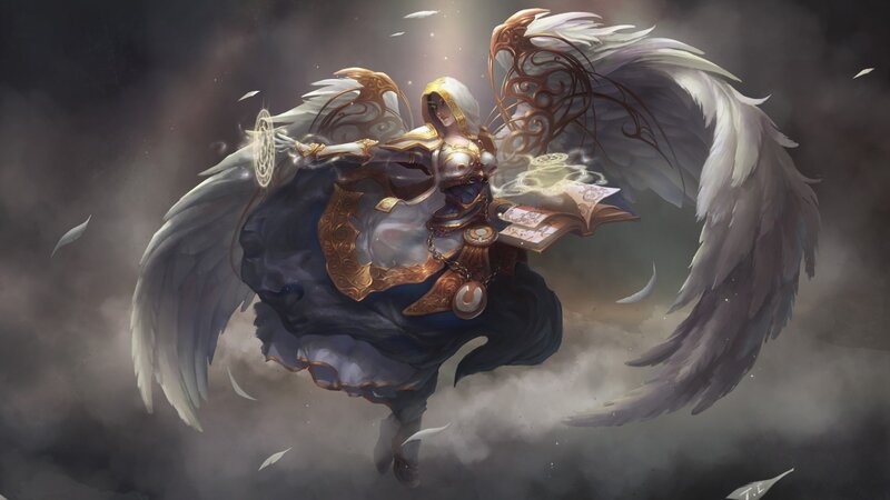 Angelic Figure with Wings — White, Dramatic, Digital Art, Book, Magic Circle, Black