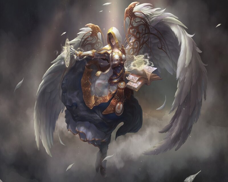 Angelic Figure with Wings — White, Dramatic, Digital Art, Book, Magic Circle