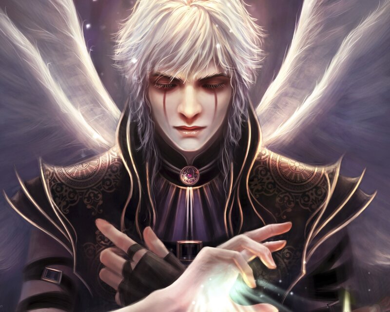 Angelic Figure with Wings — White, Dramatic, Digital Art, Magic