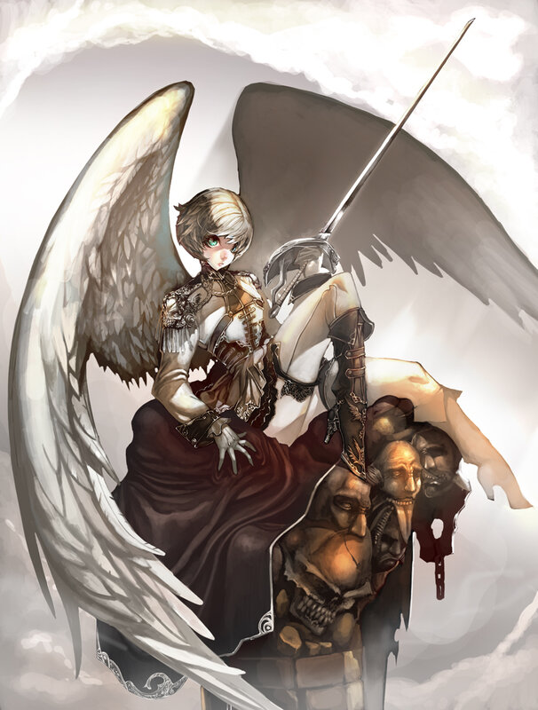 Angelic Figure with Wings — White, Dramatic, Digital Art, Sword