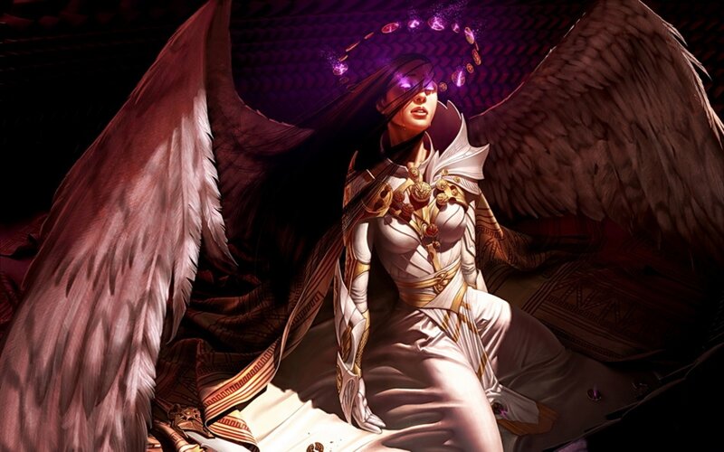 Angelic Figure with Wings — White, Dramatic, Night, Digital Art, Armor