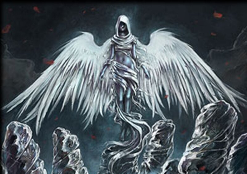 Angelic Figure with Wings — White, Dramatic, Night, Digital Art, Rocks