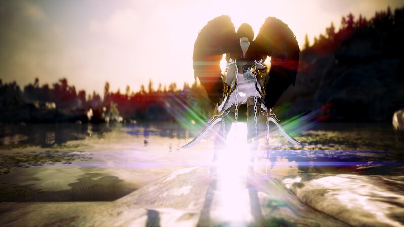 Angelic Figure with Wings — White, Dramatic, Sunset, 3d Render
