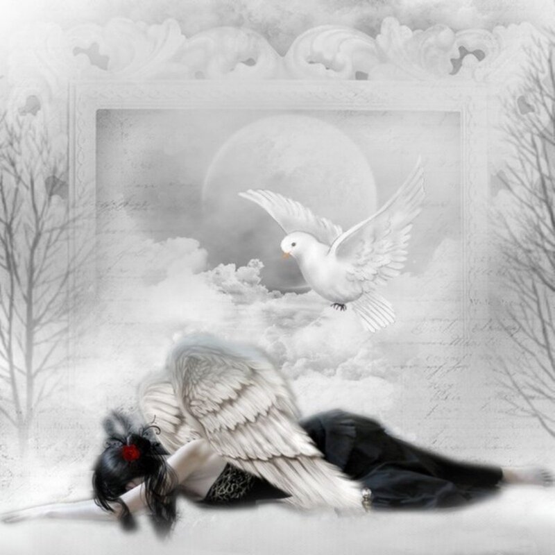 Angelic Figure with Wings — White, Melancholic