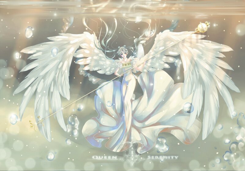 Angelic Figure with Wings — White, Serene, Anime, Staff