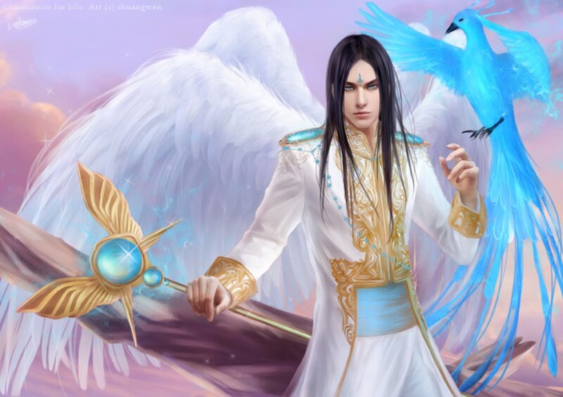 Angelic Figure with Wings — White, Serene, Digital Art, Bird