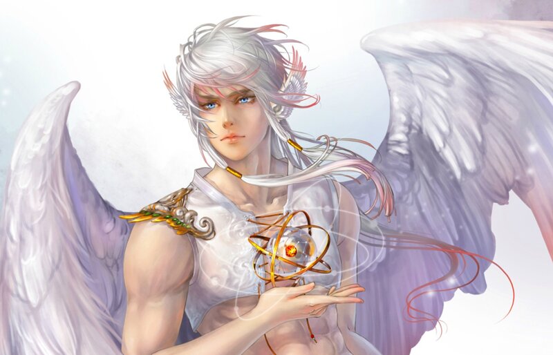 Angelic Figure with Wings — White, Serene, Digital Art, Orb