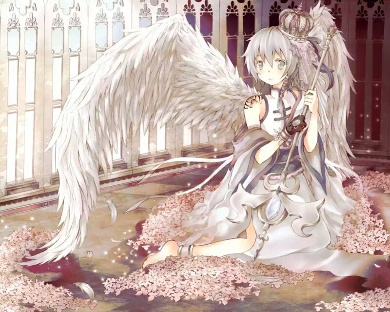 Angelic Figure with Wings — White, Serene, Spring, Anime