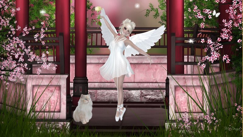Angelic Figure with Wings — White, Serene, Spring