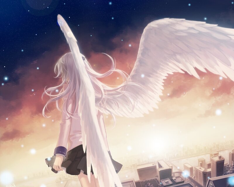 Angelic Figure with Wings — White, Serene, Sunset