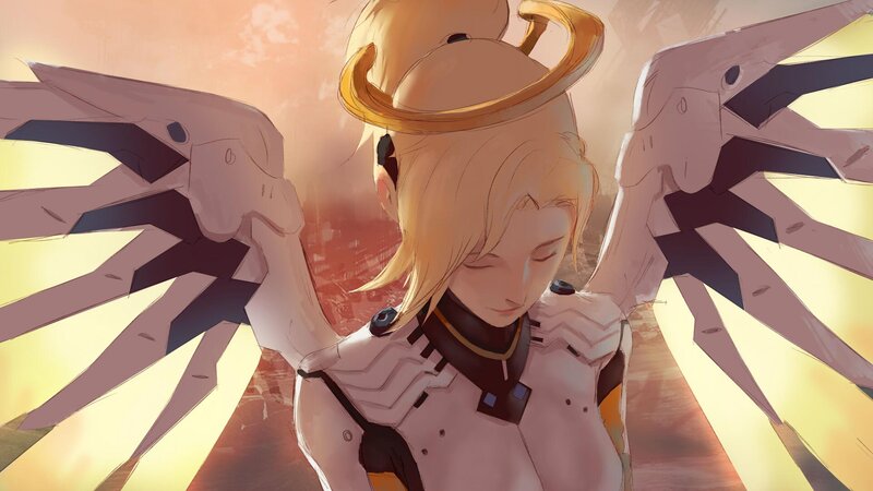 Angelic Figure with Wings — Yellow, Serene, Sunset