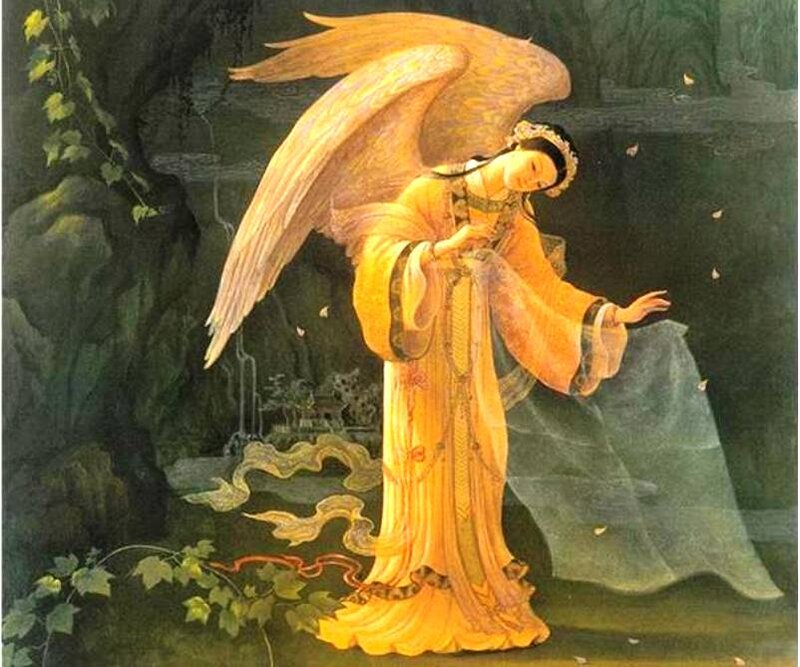 Angelic Figure with Wings — Yellow, Serene