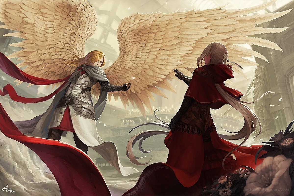 Angelic figures in a cathedral