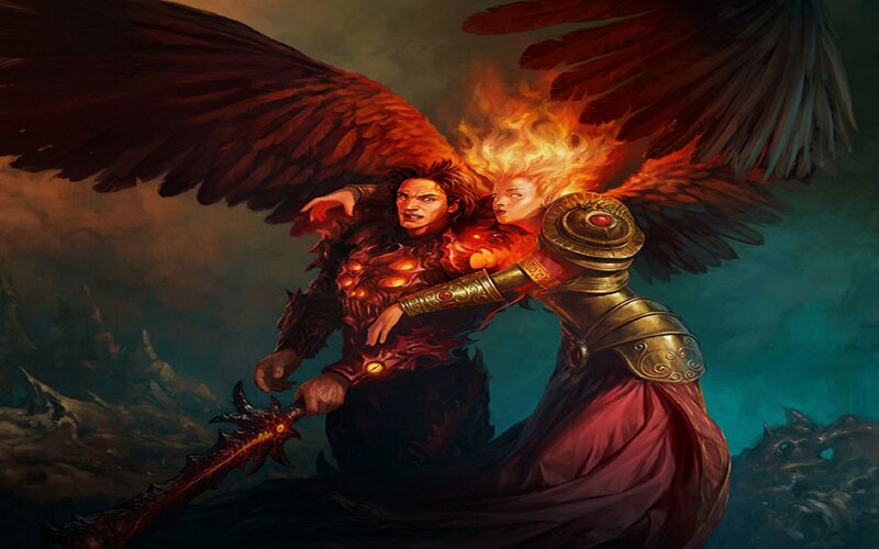 Angelic Figures in Battle — Red