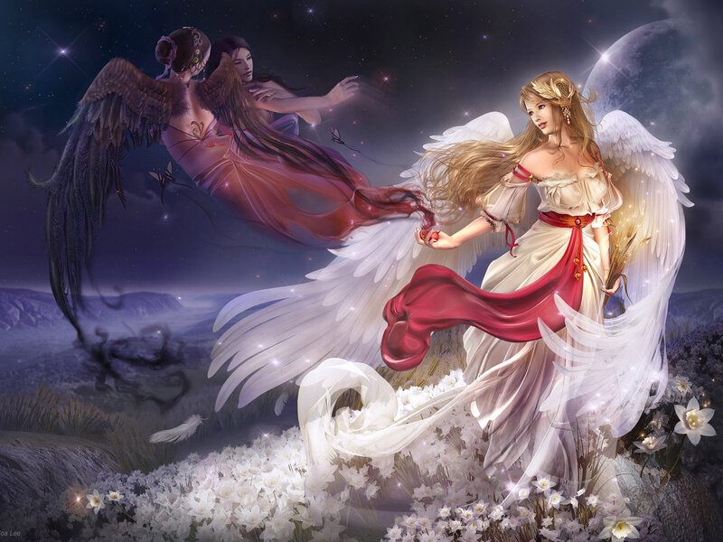 Angelic Figures in Field — White, Dramatic, Night, Digital Art