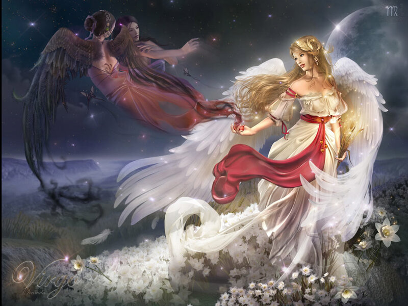Angelic Figures in Field — White, Dramatic, Night