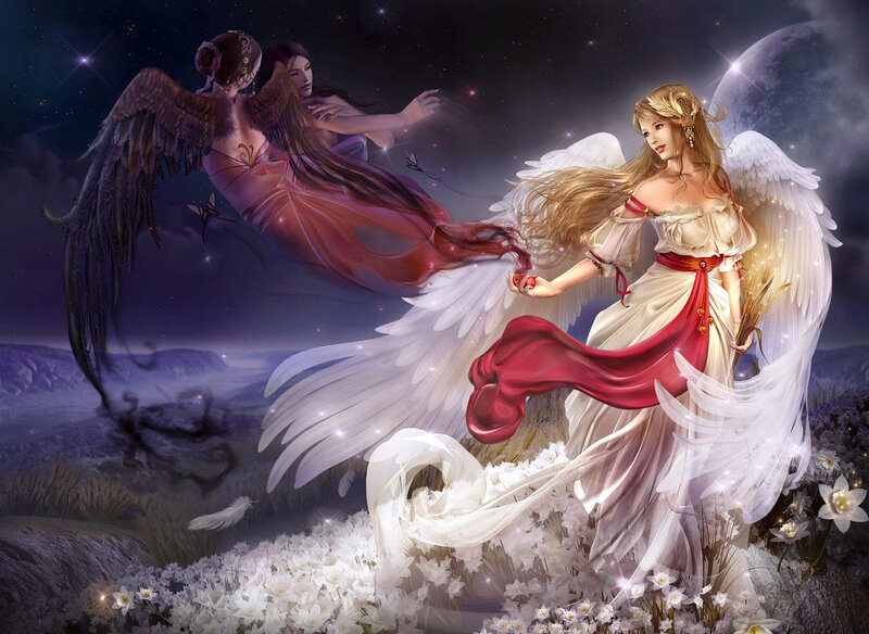 Angelic Figures in Field — White, Dramatic
