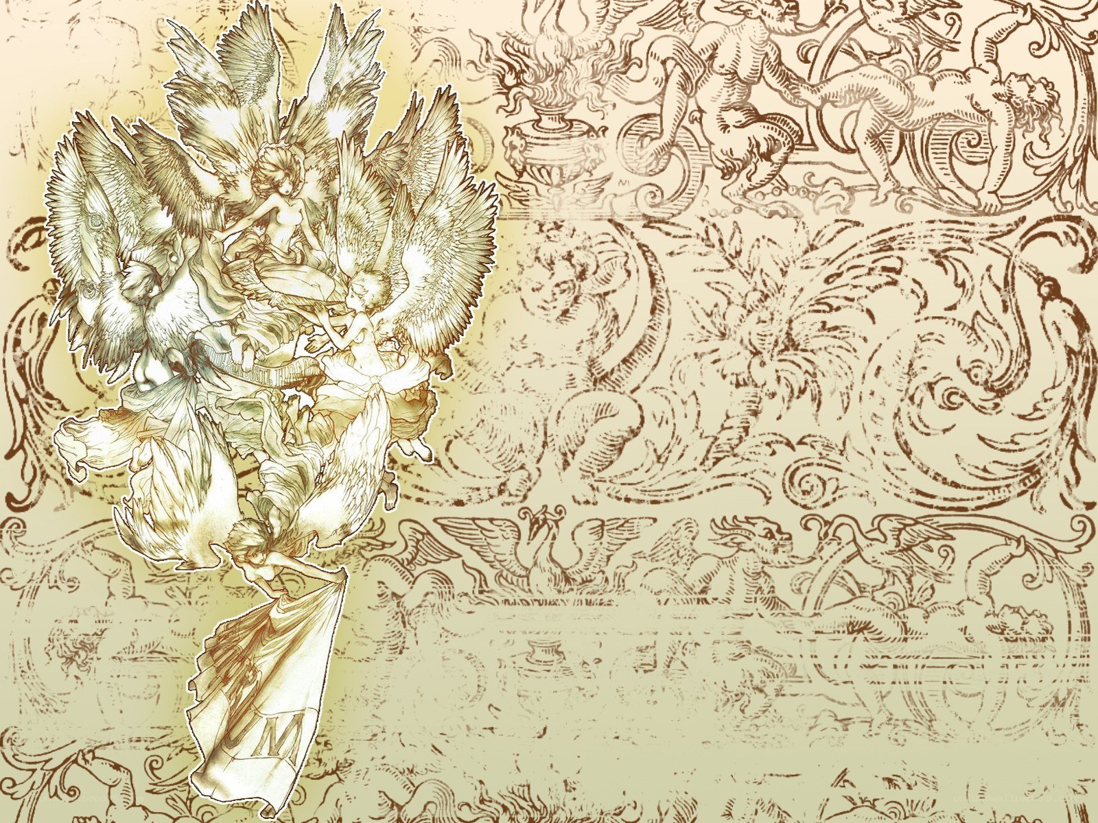 Angelic figures in ornate design