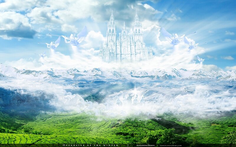 Angelic Figures in Sky — Green